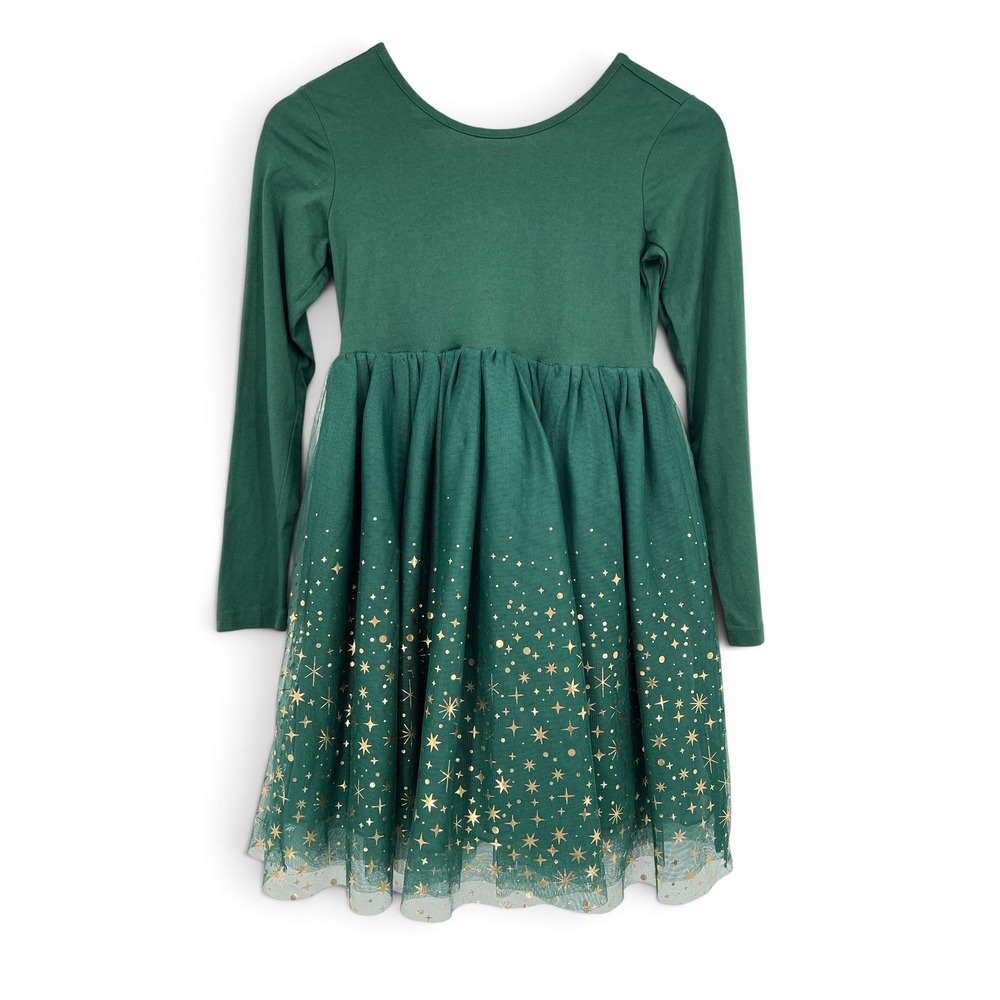 Hanna Andersson Girls Green Long Sleeve Tulle Star Dress Christmas Holiday 10